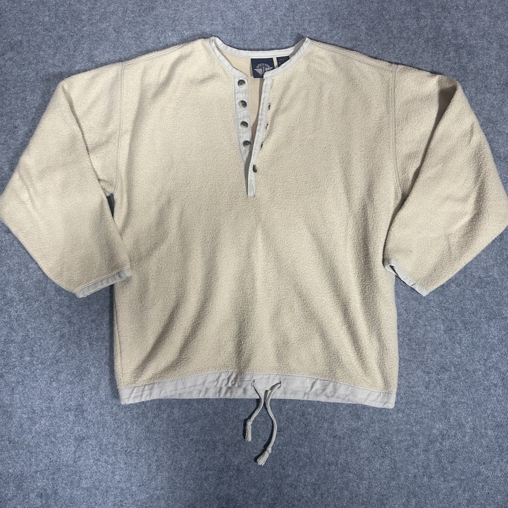 Dockers Henley Fleece Pullover Medium Tan Cotton Blend Drawstring Hem